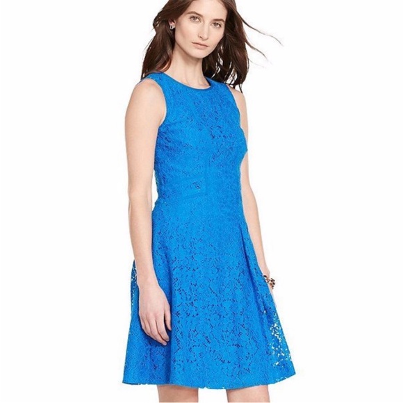 Lauren Ralph Lauren Fit & Flare Blue Lace Sleeveless Dress Royal Blue Size 4